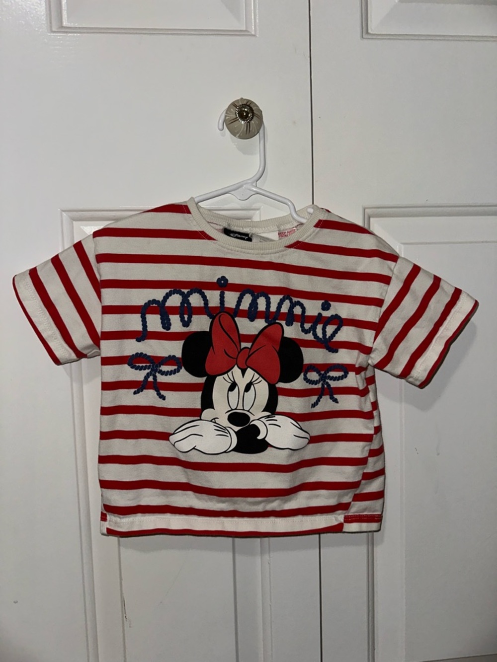 Zara Red and White Striped Minnie Graphic Tee